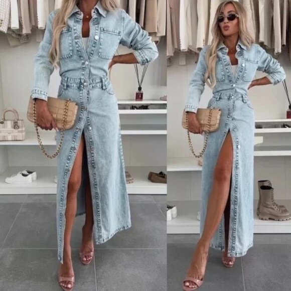 NEW Zara Z1975 DENIM MIDI DRESS XS - Picture 2 of 15